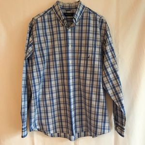 Attractive blue/black/white checked dress shirt